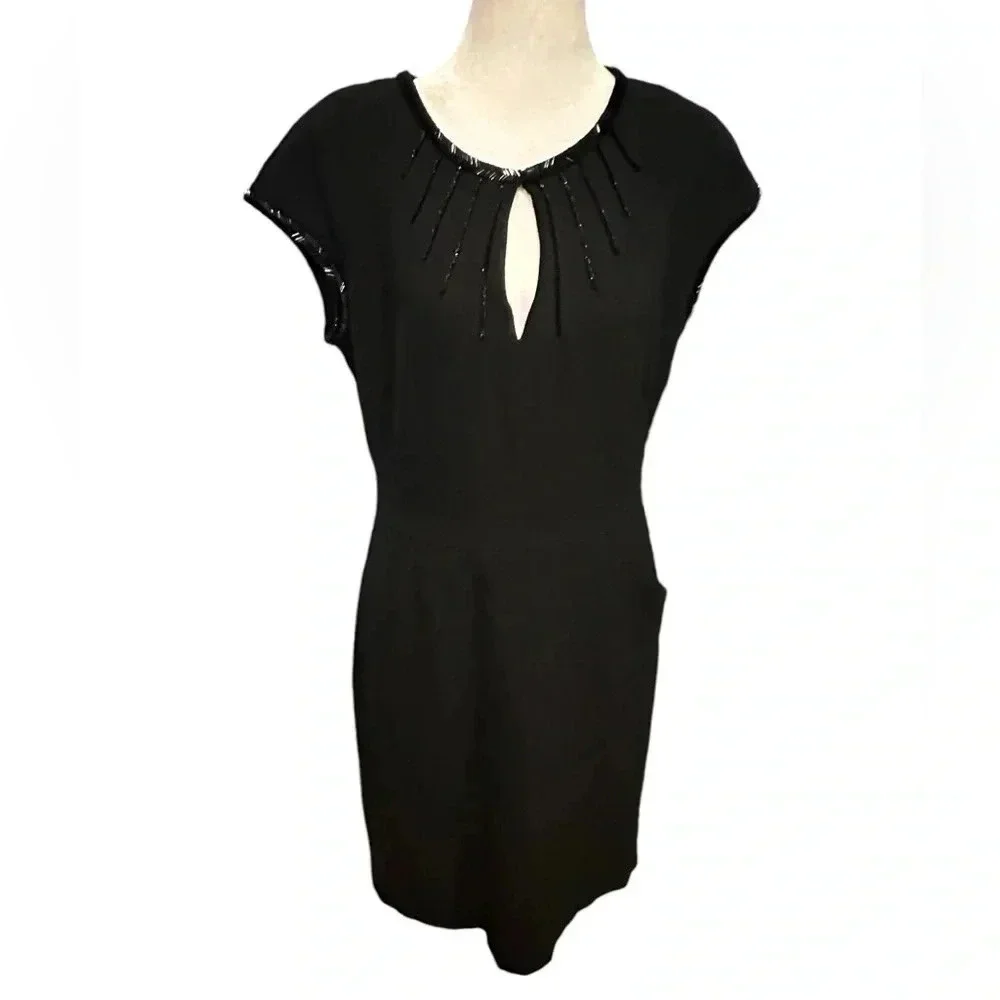 Tory Burch beaded black midi dress size 8